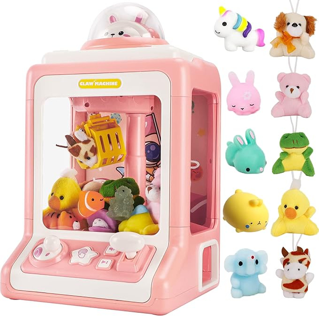 Mini Claw Machine for Kids - Arcade Claw Game Machine, 10 Mini Plush Toys, Music And Light, Party Birthday Toys Gifts for Kids