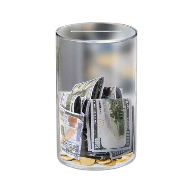 Cylindrical Transparent Piggy Coin Bank Money Box Only Deposit And Not Withdraw