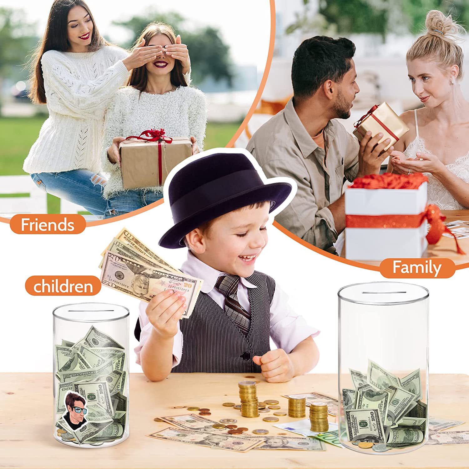 Cylindrical Transparent Piggy Coin Bank Money Box Only Deposit And Not Withdraw