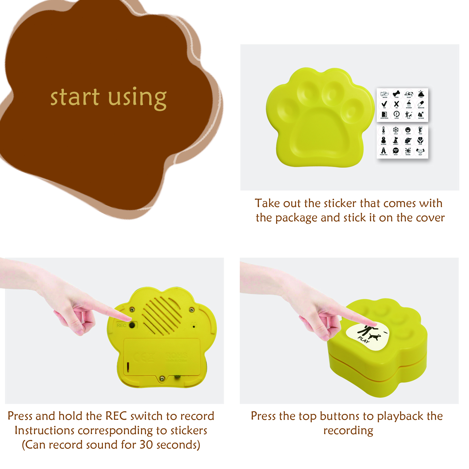 30seconds Sound& Record Voice Push Button Sound Module Box Pet Training Communication Button