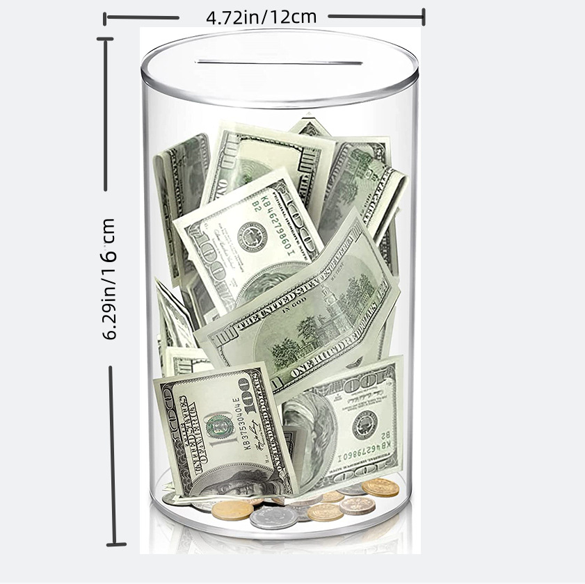 Cylindrical Transparent Piggy Coin Bank Money Box Only Deposit And Not Withdraw
